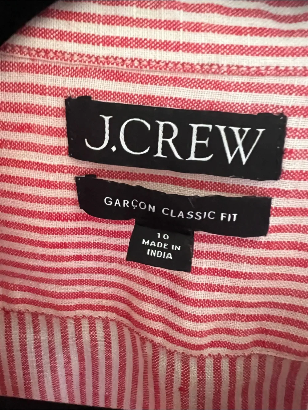J.Crew Garçon Classic Fit Linen Shirt in Red Seersucker Stripe - Size 10